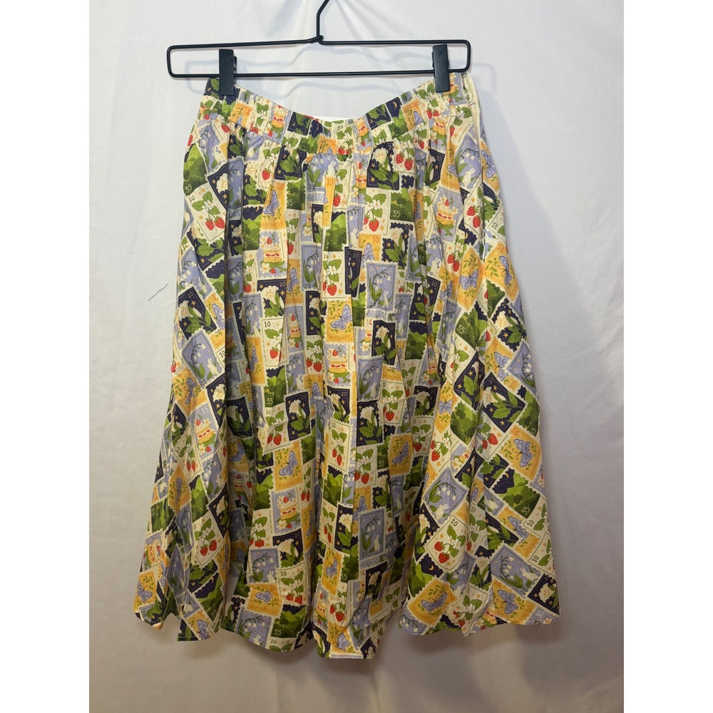 Tulip B Postage Stamp Print Midi Skirt Womens M Cottagecore Vintage Style NWT - Picture 2 of 8
